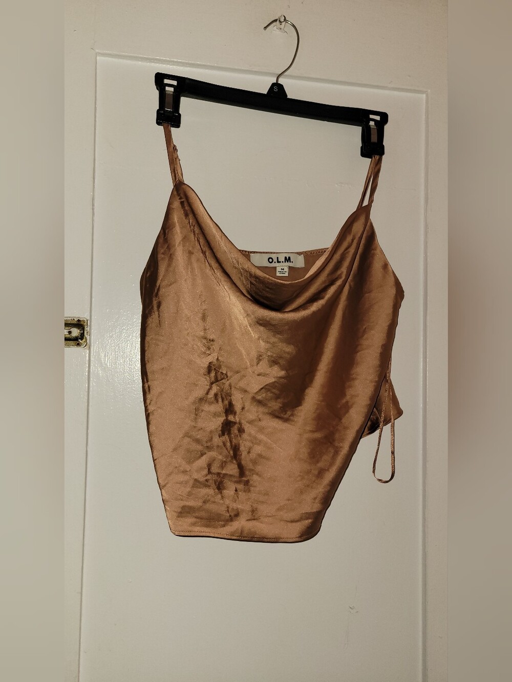 OLM Satin Cowl Neck Cami — Warm Tan